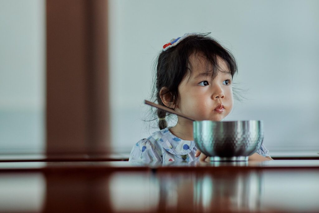girl, eating, asian kid, asian child, asian girl, daughter, child, lunch, chopsticks, portrait